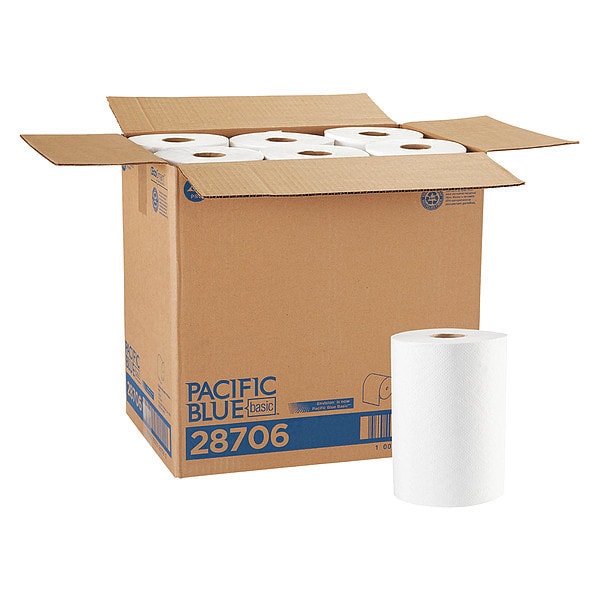 Georgia-Pacific Pacific Blue Basic Hardwound Paper Towels, 1 Ply, Continuous Roll Sheets, 350 ft, White, 12 PK - 28706