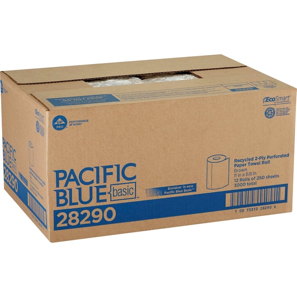 Georgia-Pacific Pacific Blue Select Perforated Roll Paper Towels, 2 Ply, 250 Sheets, 230 ft, Brown, 12 PK - 28290