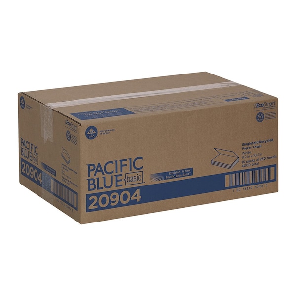 Georgia-Pacific Pacific Blue Basic Single Fold Paper Towels, 1 Ply, 250 Sheets, White, 16 PK - 20904