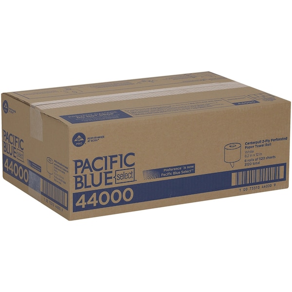 Georgia-Pacific Pacific Blue Select Center Pull Paper Towels, 2 Ply, 520 Sheets, 520 ft, White, 6 PK - 44000
