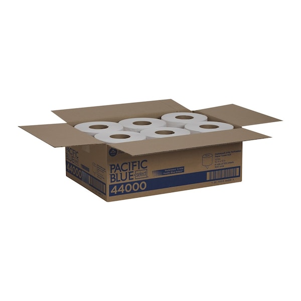 Georgia-Pacific Pacific Blue Select Center Pull Paper Towels, 2 Ply, 520 Sheets, 520 ft, White, 6 PK - 44000