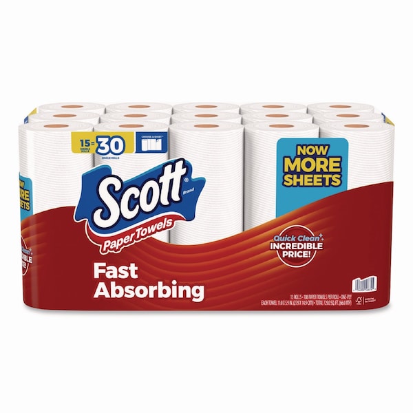 Scott Choose-A-Sheet Mega RL Paper Tow, 30 Rolls, 1 Ply, White, 1000 PK - KCC 36371