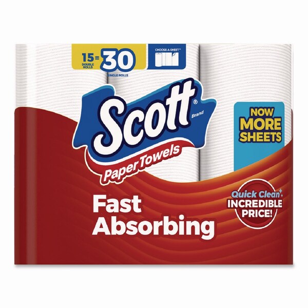 Scott Choose-A-Sheet Mega RL Paper Tow, 30 Rolls, 1 Ply, White, 1000 PK - KCC 36371