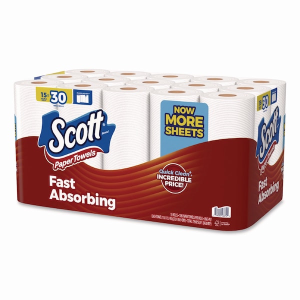 Scott Choose-A-Sheet Mega RL Paper Tow, 30 Rolls, 1 Ply, White, 1000 PK - KCC 36371