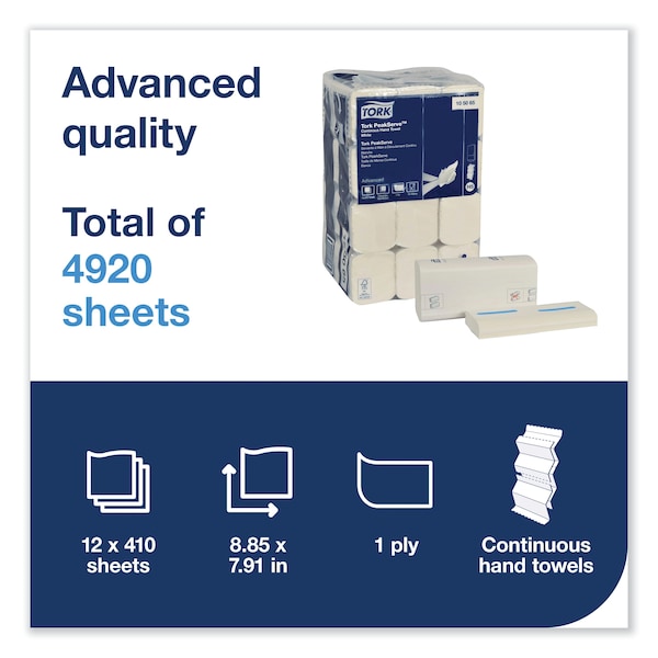 Tork Tork PeakServe Continuous Hand Towel White H5, Advanced, Compressed, 12 x 410 sheets, 105065 - 105065