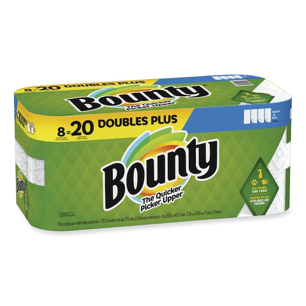 Bounty Bounty Select-A-Size Perforated Roll Paper Towels, 2 Ply, 113 Sheets, 60.48 ft, White, 8 PK - 66924