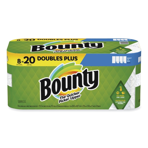 Bounty Bounty Select-A-Size Perforated Roll Paper Towels, 2 Ply, 113 Sheets, 60.48 ft, White, 8 PK - 66924