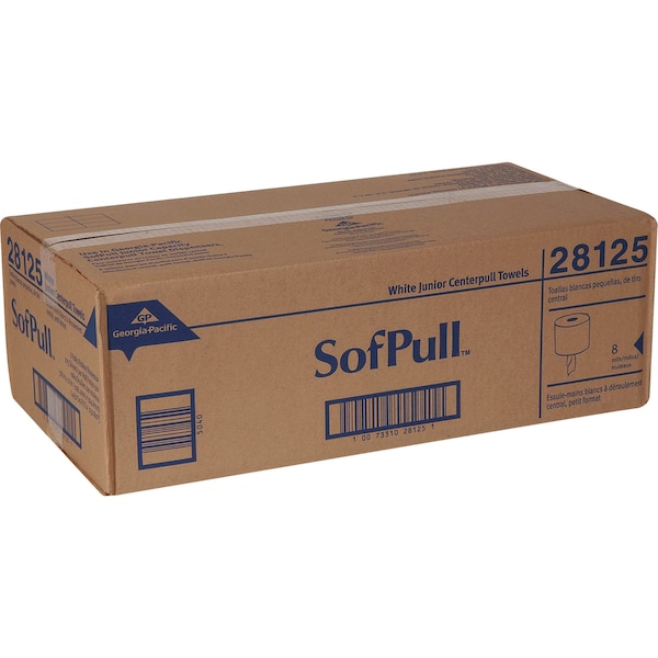 Georgia-Pacific Sofpull Center Pull Paper Towels, 1 Ply, 275 Sheets, 160 ft, White, 8 PK - 28125