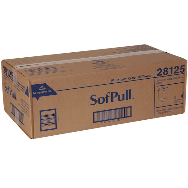 Georgia-Pacific Sofpull Center Pull Paper Towels, 1 Ply, 275 Sheets, 160 ft, White, 8 PK - 28125
