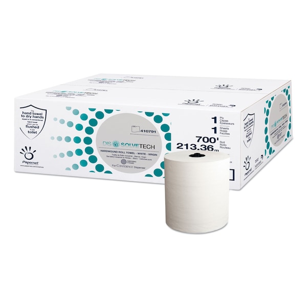 Papernet DissovleTech Paper Towel, 7.5"X8400", PK6, 1 Ply, 700 ft, White, 6 PK - 410791