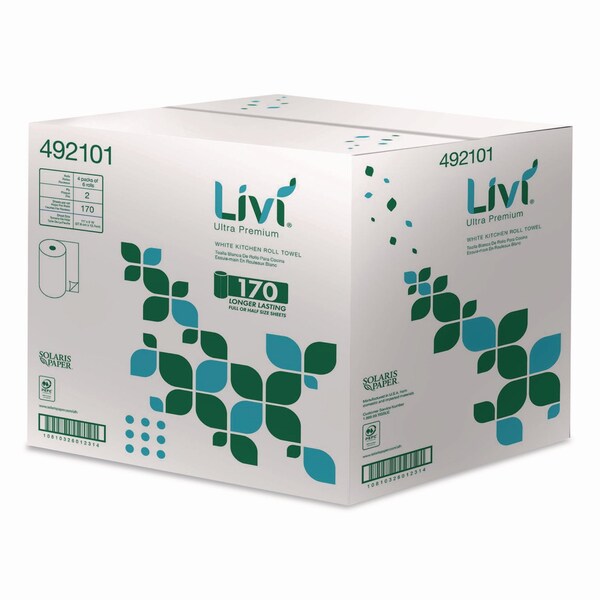 Livi Ultra Premium Kitchen Roll Towel, 2-Ply, 5in x 11in, White, 24PK - 492101