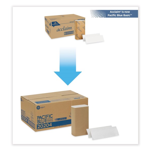 Georgia-Pacific Pacific Blue Basic Folded Paper Towel, 1-Ply, 9.2 x 9.4, White, 250 Towels, 16PK - 20204