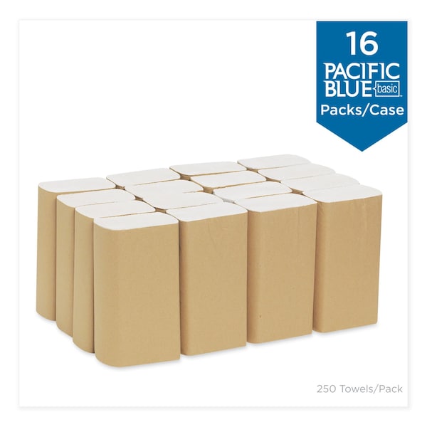 Georgia-Pacific Pacific Blue Basic Folded Paper Towel, 1-Ply, 9.2 x 9.4, White, 250 Towels, 16PK - 20204