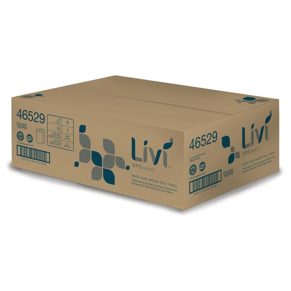 Livi Vpg Select Hard Wound Roll Towel, 1-Ply, 8 in. x 800 ft, White, 6PK - 46529