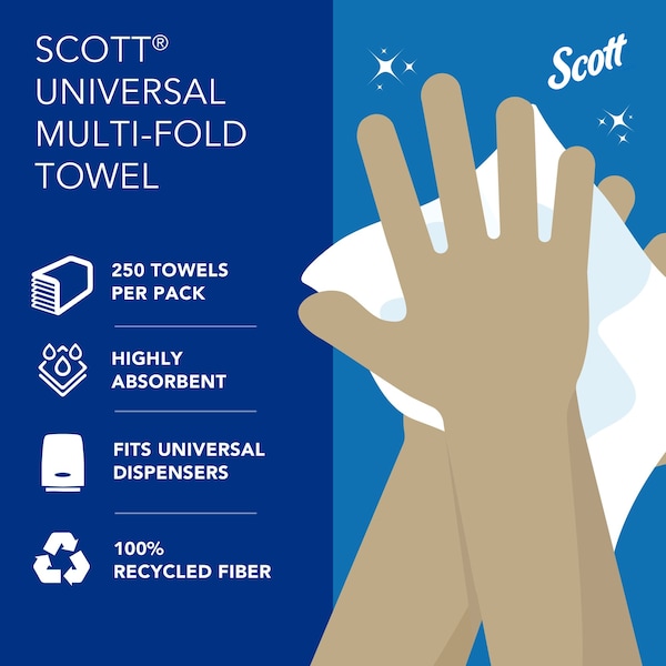 Kimberly-Clark Professional 100% Recycled Fiber Multifold Paper Towels, 9.2" x 9.4", Compact Case, (250 Sheets/Pack, 16 Packs) - 01807