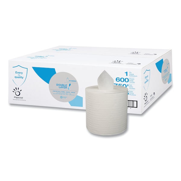 Papernet Center Pull Paper Towels, 1 Ply, 600 Sheets, 750 ft, White, 6 PK - 410083