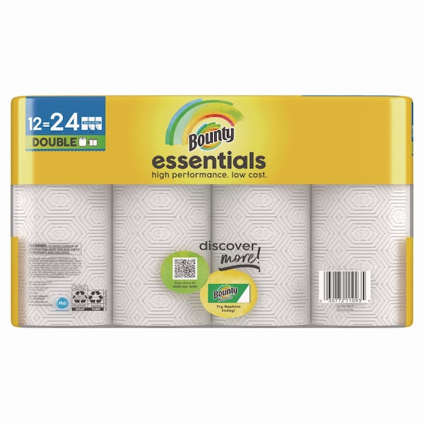 Bounty Essentials Select-A-Size Kitchen Roll Paper Towels, 2-Ply, 108 Sheets/Roll, 12 Rolls/Carton - 80759229
