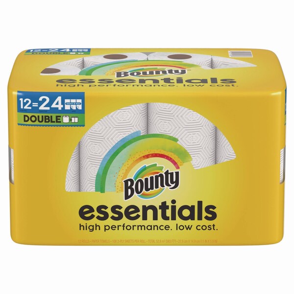 Bounty Essentials Select-A-Size Kitchen Roll Paper Towels, 2-Ply, 108 Sheets/Roll, 12 Rolls/Carton - 80759229
