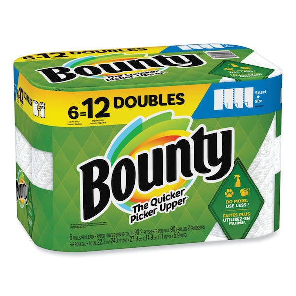 Bounty Towels & Wipes, 2 Ply, 990", White, 6 PK - 80374121