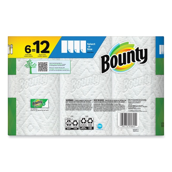 Bounty Towels & Wipes, 2 Ply, 990", White, 6 PK - 80374121