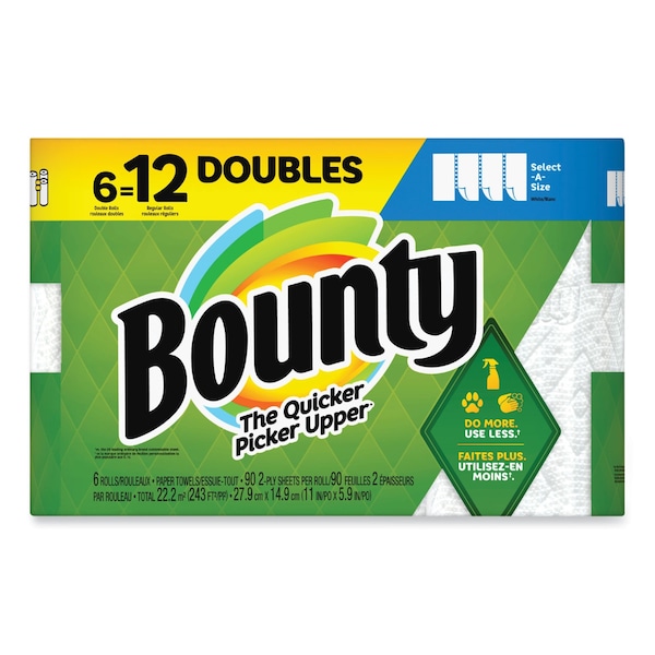 Bounty Towels & Wipes, 2 Ply, 990", White, 6 PK - 80374121