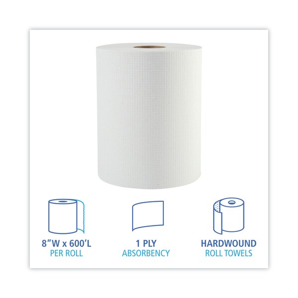 Boardwalk Boardwalk Hardwound Paper Towels, 1 Ply, Continuous Roll Sheets, 600 ft, White, 12 PK - 8123