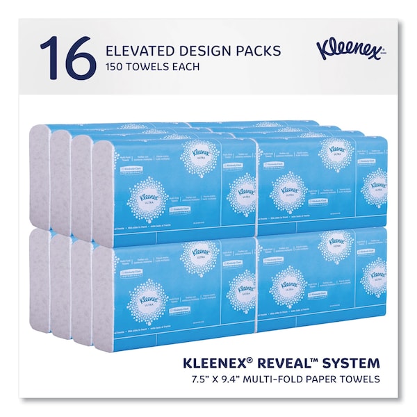 Kleenex Reveal Multifold Paper Towels, 2 Ply, 150 Sheets, White, 16 PK - 46321