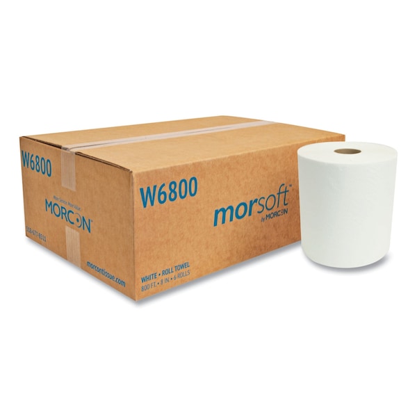 Morcon Tissue Morsoft Universal Roll Towels, 1-Ply, 8in x 800 ft, White, 6PK - W6800