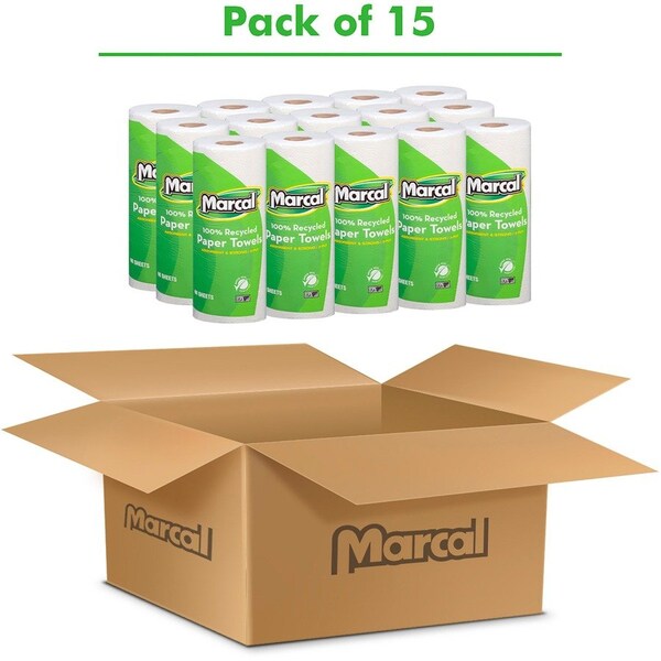 Marcal Perforated Roll Paper Towels, 2 Ply, 60 Sheets, White, 15 PK - 6709