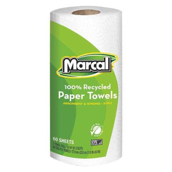 Marcal Perforated Roll Paper Towels, 2 Ply, 60 Sheets, White, 15 PK - 6709