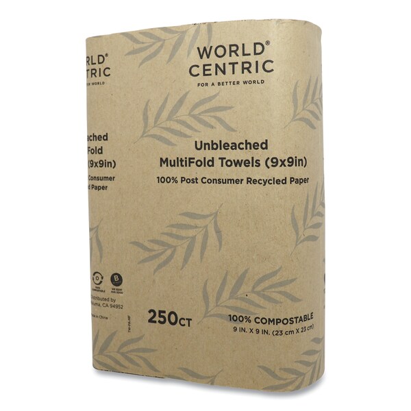 World Centric Multifold Paper Towels, 1 Ply, 1 Sheets, Natural, 4000 PK - TWPAMF