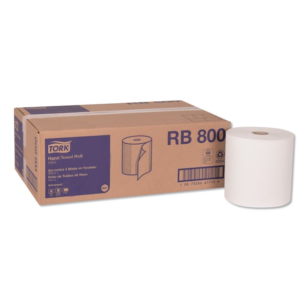 Tork Tork Paper Hand Towel Roll White H21, Advanced, 100% Recycled Fiber, 6 rolls x 800 ft, RB800 - RB800