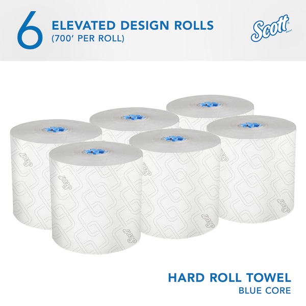 Kimberly-Clark Professional Pro High-Capacity Hard Roll Towels for Blue Core Dispensers, White, (700'/Roll, 6 Rolls/Case) - 53925