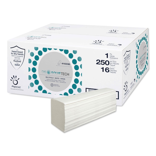 Papernet Multifold Paper Towels, 1 Ply, 1 Sheets, White, 16 PK - 410338