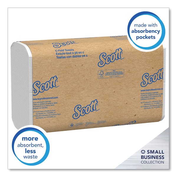 Scott Essential C-Fold Paper Towels, 1 Ply, 200 Sheets, White, 9 PK - 3623