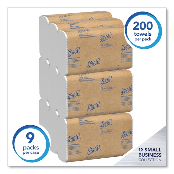 Scott Essential C-Fold Paper Towels, 1 Ply, 200 Sheets, White, 9 PK - 3623