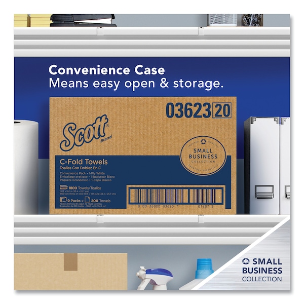 Scott Essential C-Fold Paper Towels, 1 Ply, 200 Sheets, White, 9 PK - 3623
