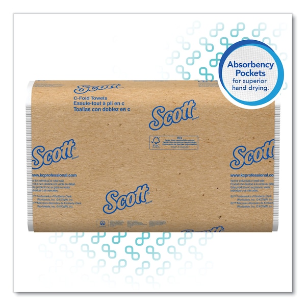 Scott Scott Essential C-Fold Paper Towels, 1 Ply, 200 Sheets, White, 12 PK - 1510