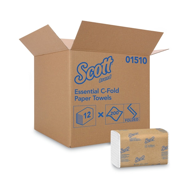 Scott Scott Essential C-Fold Paper Towels, 1 Ply, 200 Sheets, White, 12 PK - 1510