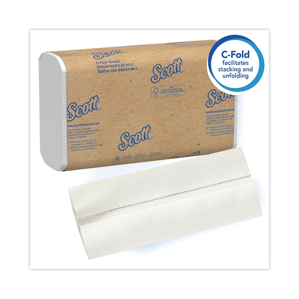 Scott Scott Essential C-Fold Paper Towels, 1 Ply, 200 Sheets, White, 12 PK - 1510
