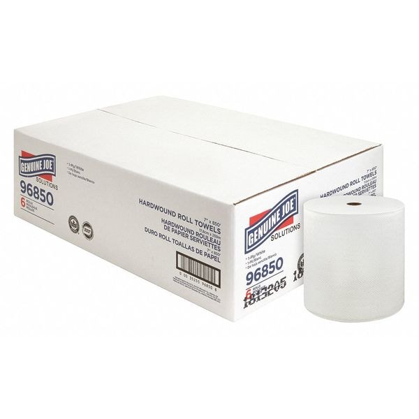 Genuine Joe Genuine Joe Hardwound Paper Towels, 1 Ply, Continuous Roll Sheets, 850 ft, White, 6 PK - GJO96850