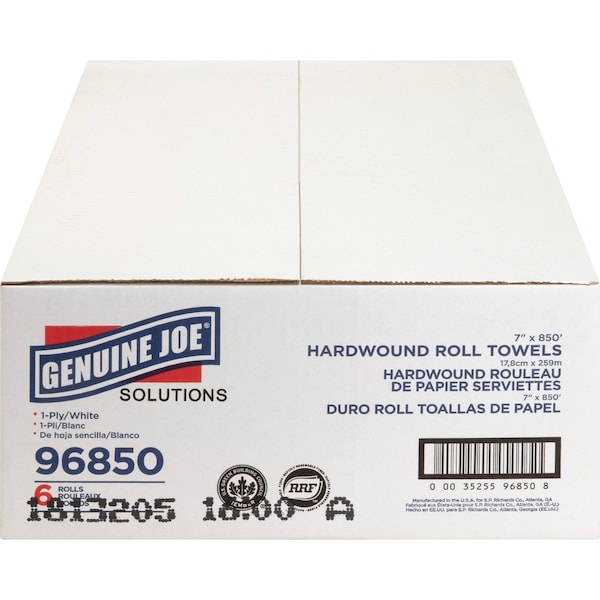 Genuine Joe Genuine Joe Hardwound Paper Towels, 1 Ply, Continuous Roll Sheets, 850 ft, White, 6 PK - GJO96850