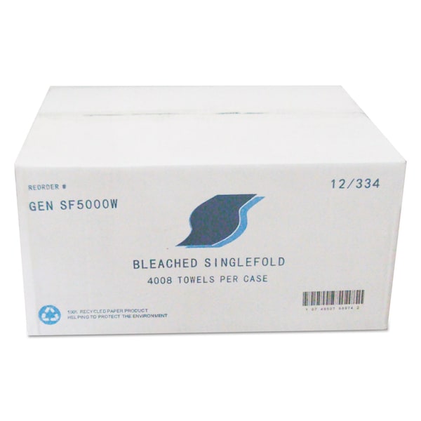 Gen Single Fold Paper Towels, 1 Ply, 334 Sheets, White, 12 PK - GENSF5000W
