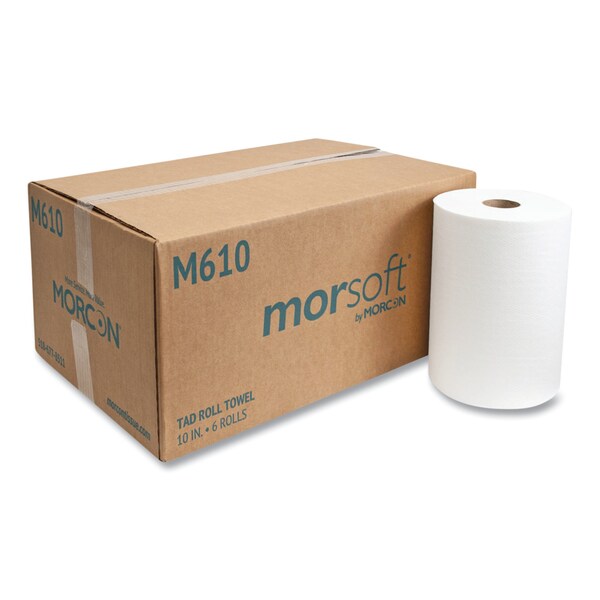 Morcon Paper Hardwound Paper Towels, 1 Ply, Continuous Roll Sheets, 500 ft, White, 6 PK - M610