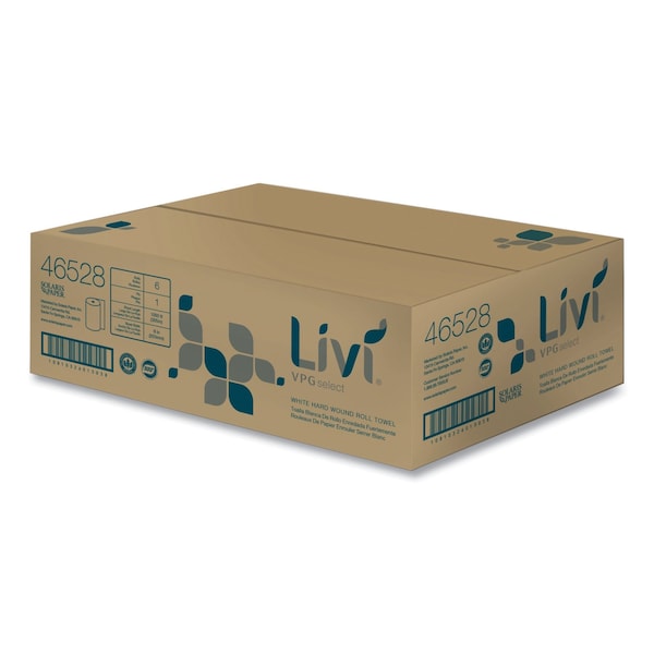 Livi Vpg Select Hard Wound Roll Towel, 1-Ply, 8 in. x 1,000 ft, White, 6PK - 46528