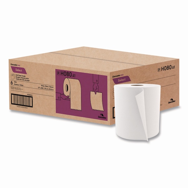 Cascades Pro Towels & Wipes, 1 Ply, 800 ft, White, 6 PK - H080