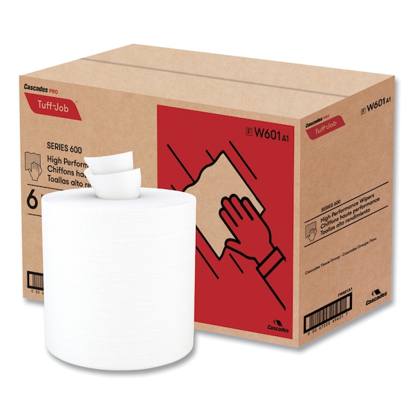 Cascades Pro Tuff-Job Spunlace Towels, Centerpull Roll, 8 x 13, White, 369 Sheets/Roll, 6PK - W601