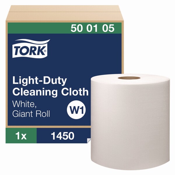 Tork Light Duty Cleaning Cloth, Giant Roll, 1-Ply, 9 x 12.4, White, 1450PK - 500105