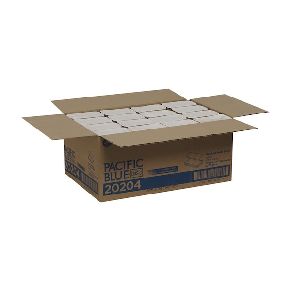 Georgia-Pacific Pacific Blue Basic Multifold Paper Towels, 1 Ply, 250 Sheets, White, 4000 PK - 20204