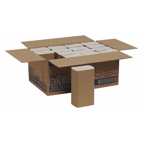 Georgia-Pacific Pacific Blue Basic Multifold Paper Towels, 1 Ply, 250 Sheets, White, 4000 PK - 20204